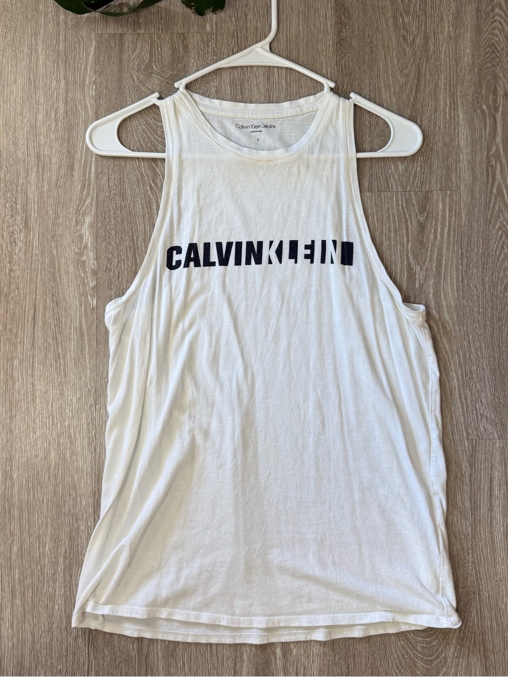 Calvin Klein Jeans Logo Tank Top White Racerback Size Small